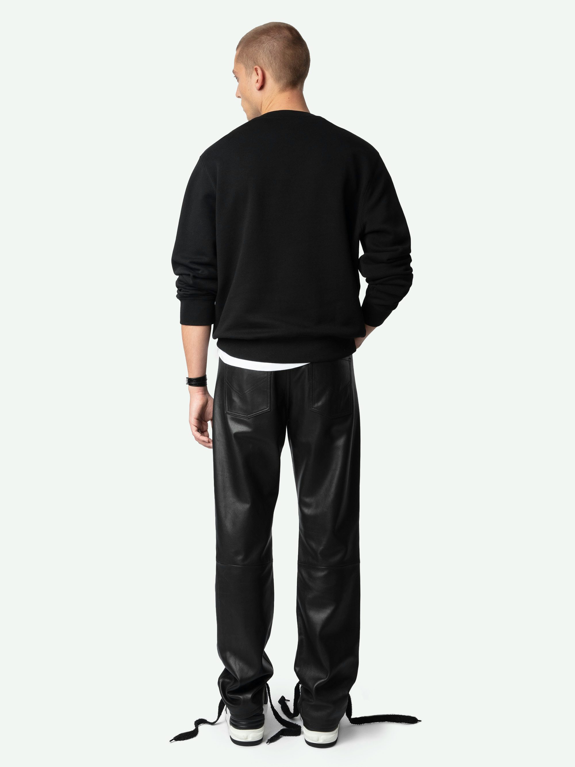 Sweatshirt Aime - Schwarzes Sweatshirt aus Bio-Baumwolle mit langen Ärmeln und "Rock'N'Roll Is Not Dead"-Stickerei.